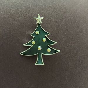 Vtg Tancer II Enamel And AB Rhinestone Christmas Tree Brooch Signed